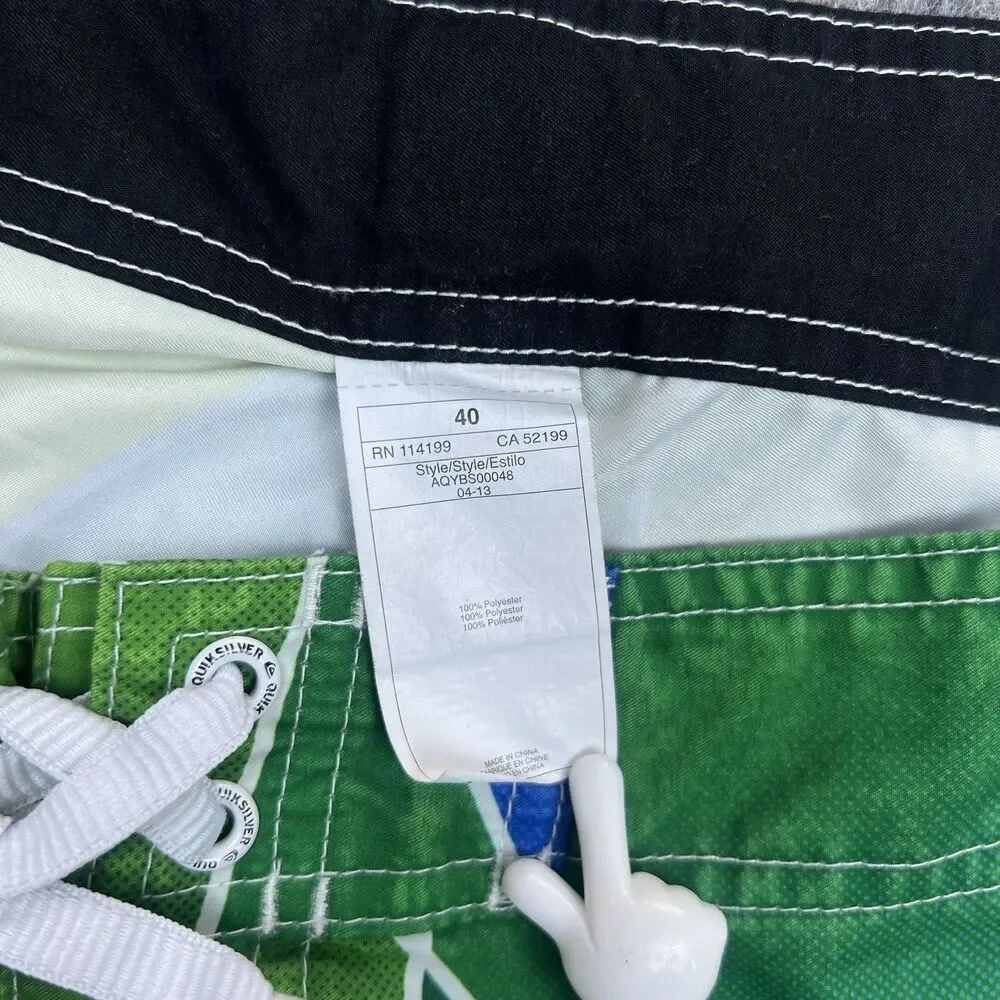 Quiksilver Men's Board Shorts White Green Drawstring Stretch Swim Trunks Size 40